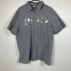Koret Wear Gingham Checkered Embroidered Fashion Button Down Shirt Plus Size 18W